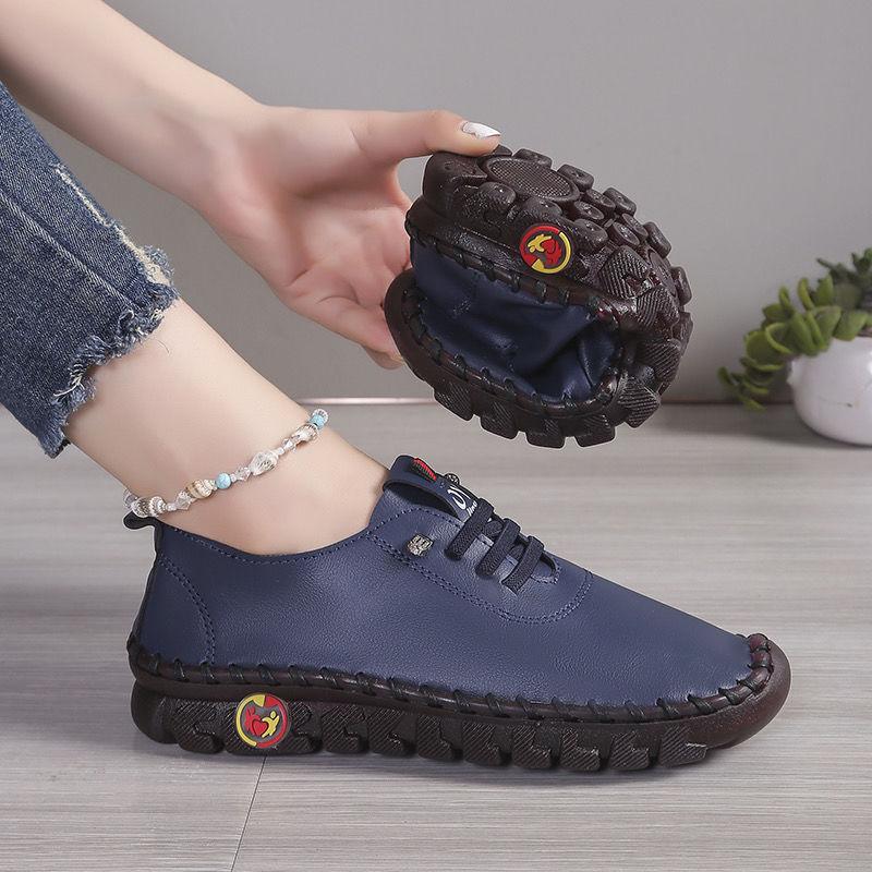 Soft Laced Up Oxford Shoes for Women Ortho Loafers Woman Plain Shockproof Driving Flats Elderly Mom Slip On Faux Leather Shoes