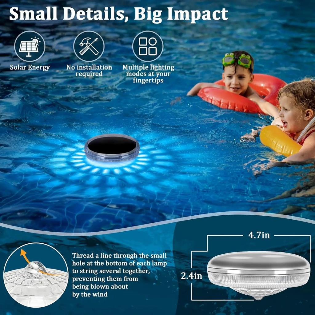 Solar Floating Pool Lights IP68 Waterproof Pood Light Remote Control 3 Dynamic Lighting Timing Mode for Pond Pool Decor Lighting