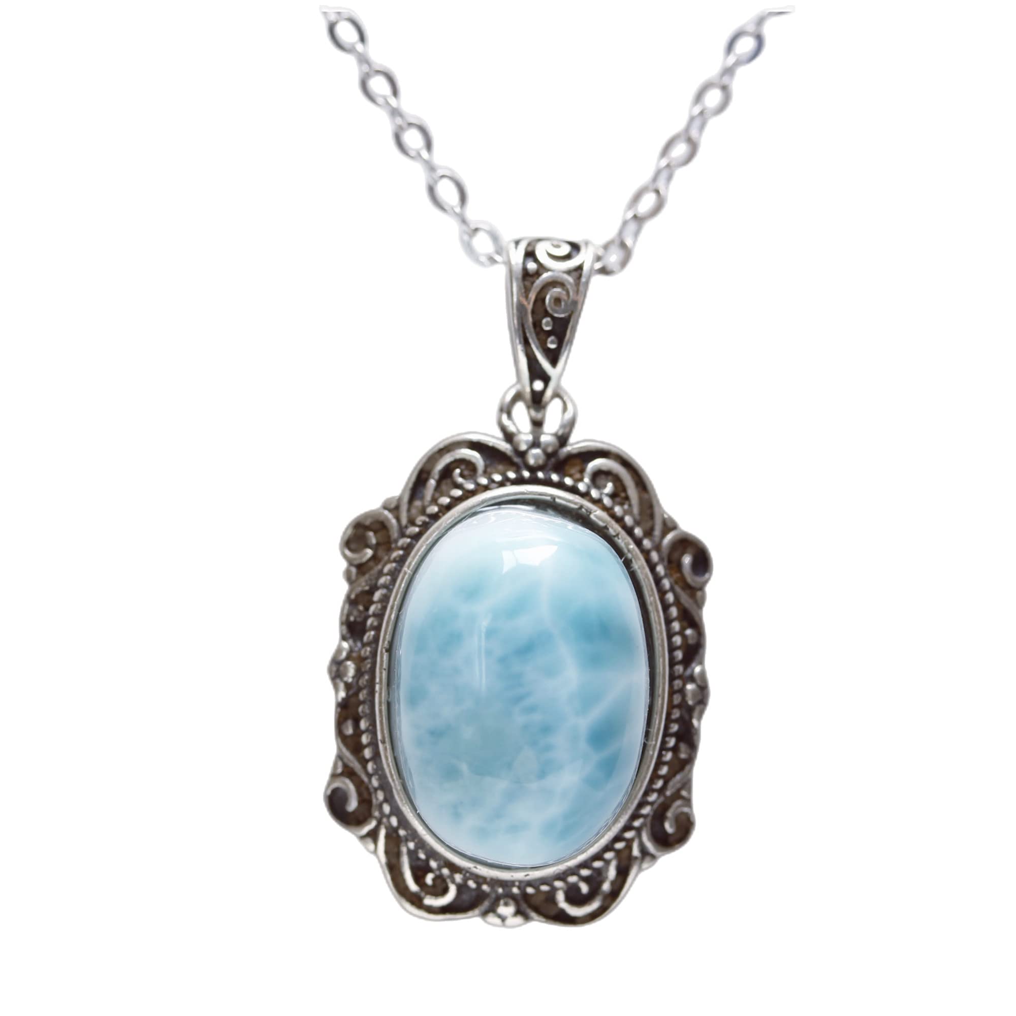

KOUOKU Old Natural Larimar Pendant K18 Gold Plated S925 Metal Made in Beautiful Caribbean Jewelry that Symbolizes and Power Present [K Memories]