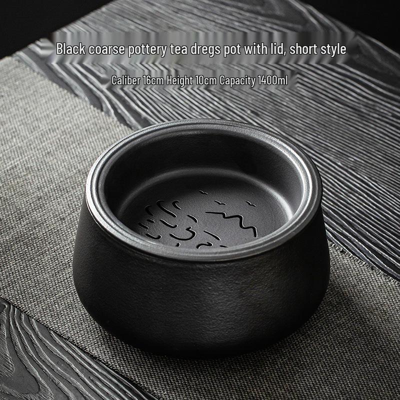 Large Ceramic Tea Leaf Residue Jar with Lid, Tea Wash Basin, Tea Water Waste Bin, and Pourer with Filter Tray.