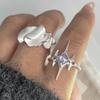 925 Sterling Silver Rings For Women Geometric Fine Jewelry Finger Adjustable Simple Flash Shape Ring For Party Birthday Gift