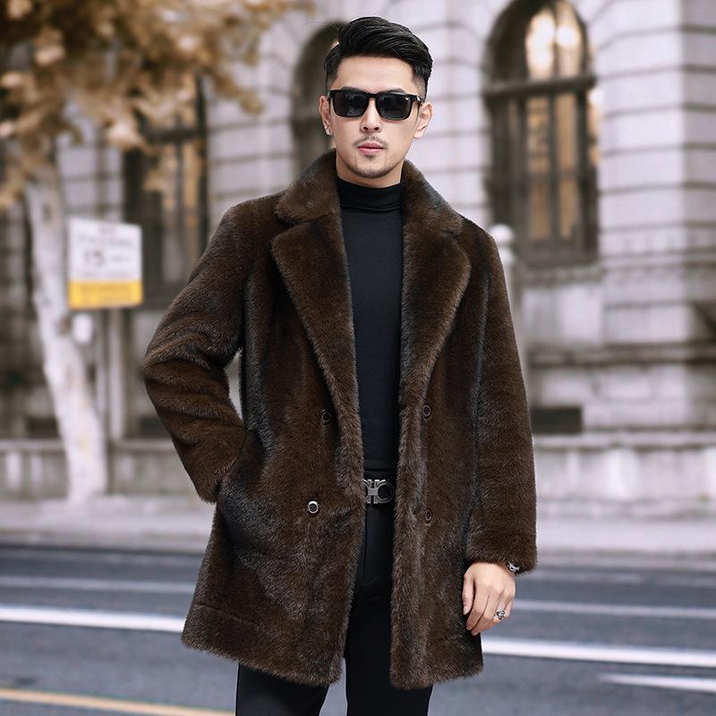 

Двусторонняя шуба для мужчин, зимняя, новая норковая шуба средней длины, имитация норки, теплая и утолщенная L
