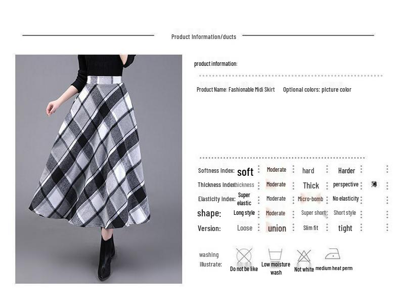 Fustă lungă retro cu carouri, pentru toamnă-iarnă, cu tiv de umbrelă, pentru siluetă pară