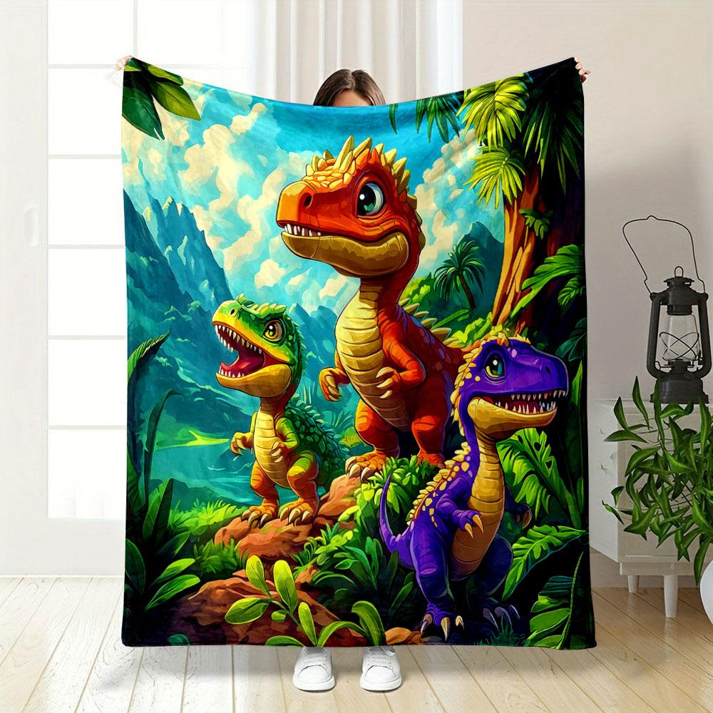 Colorful Cartoon Dinosaurs in Jungle Scene print blanket soft and cozy perfect for the living room bed sofa or a nap,gift