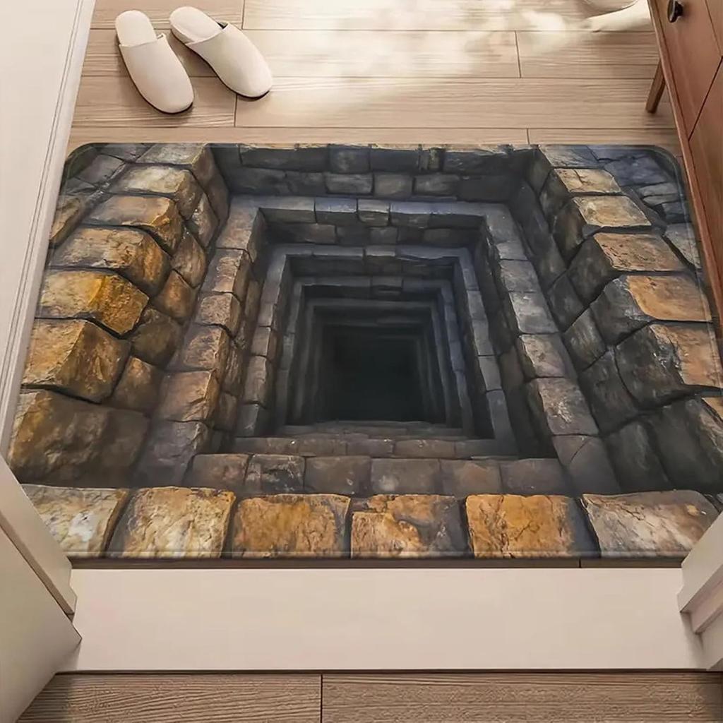 Brick and Stone Hole 2D Printed Door Mat Living Room Bedroom Kitchen Entrance Carpet Visual Hole Home Decoration Floor Mat