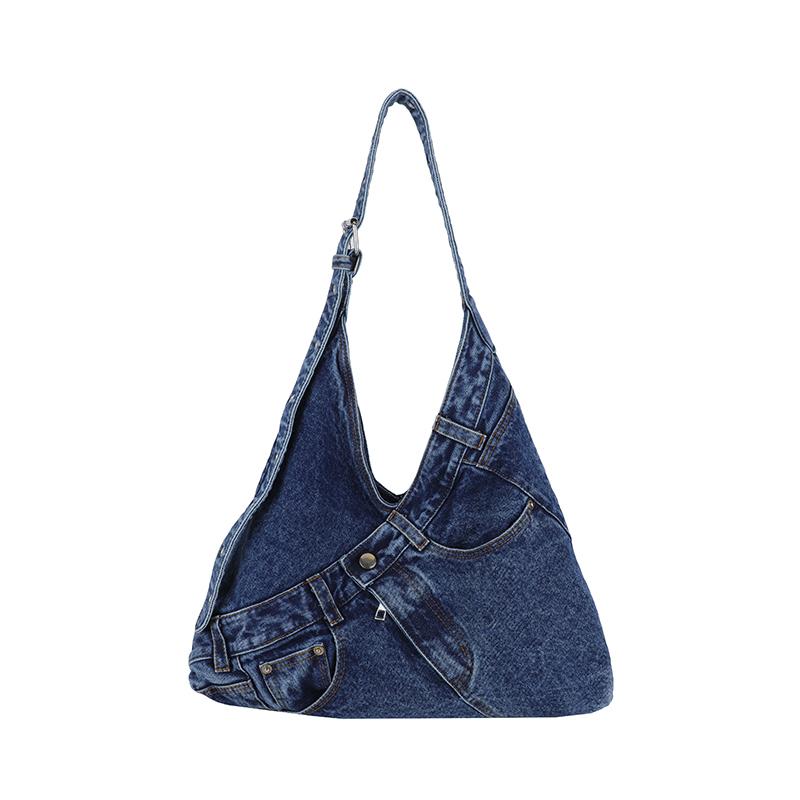 Vintage Denim Bag Women's Underarm Shoulder Bag Large Capacity Commuter Crossbody Bag