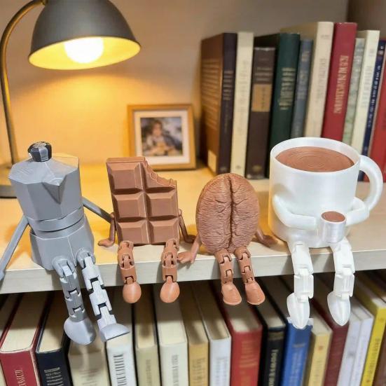 3D Printed Articulated Coffee Cup Figure, Movable Joint Desk Statue, Cute Coffee Bean Ornament, Creative Office Home Decor, Fun Birthday Gift