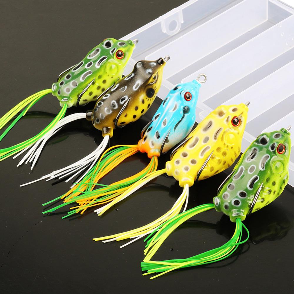 5pcs//Box Bionic Frog Baits Colorful Fishing Lures Crank Bait Hook Tackle Bait for Outdoor Fishing