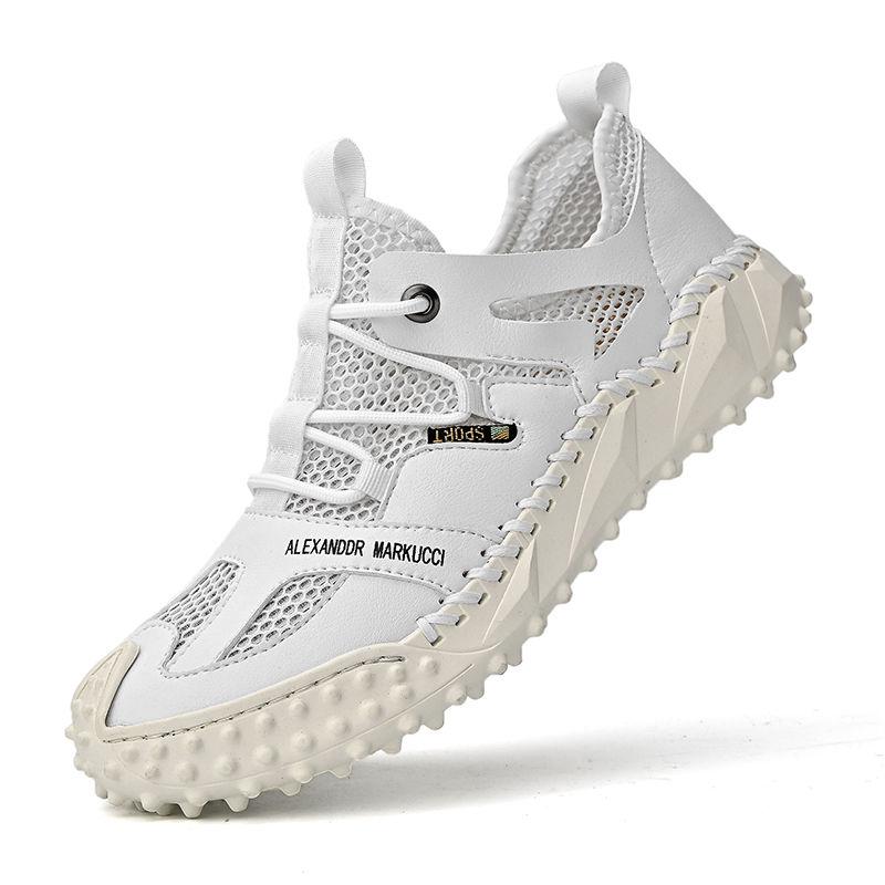 Herrenschuhe, modische Loafer aus echtem Leder, atmungsaktiv, für den Sommer, Frühling, zum Schnüren, bequeme Freizeitschuhe für den Außenbereich, Herren-Sneakers