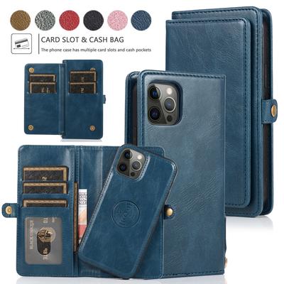 Detachable Multi Card Flip Magnetic Wallet Leather Case for iPhone 15 14 13 12 Pro Max Xs Max XR 8 7Plu Samsung S23 S22 S21 Ultra Plus A14 A13 A52 A53