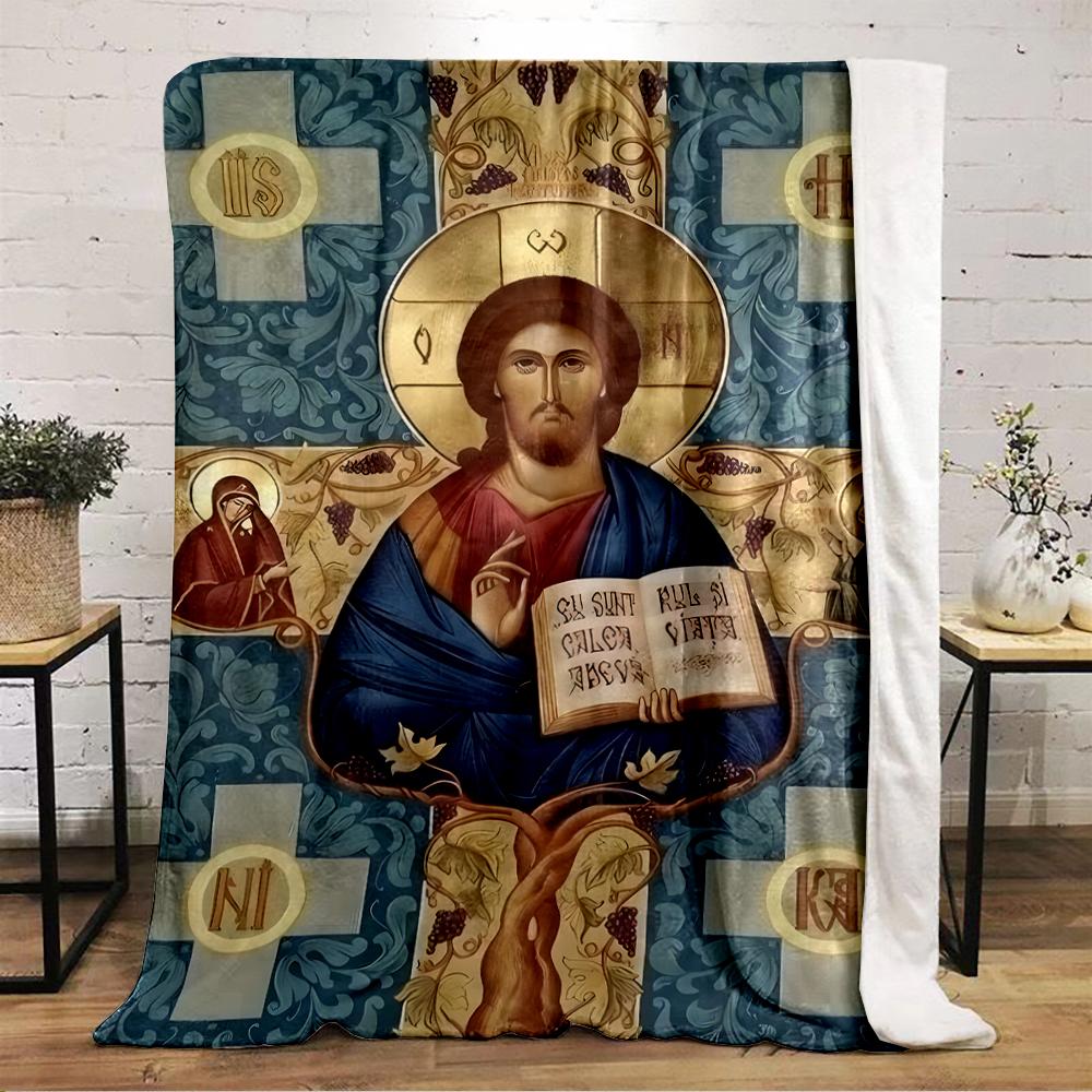 "Religious Iconography Jesus Pattern Blanket"Flannel blanket for bedroom, living room, sofa, and nap