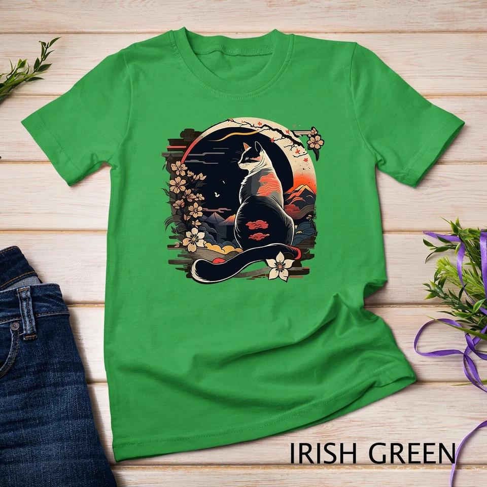 Cat Japan Style Funny Cat Gift Retro Vintage Funny Cat T-Shirt Unisex T-shirt 4 L
