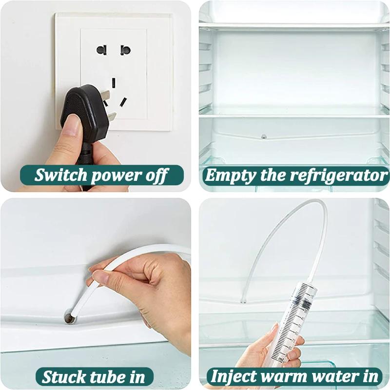Portable Refrigerator Drain Cleaning Dredge Tool Drain Hole Kit Wash Brush Suction Syringe Hose Home Fridge Cleaner Sticks
