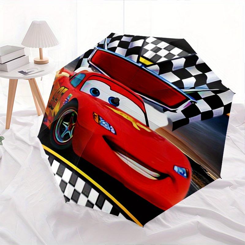 Lightning McQueen,Checkered Flag Automatic Folding Umbrella Simple 8 Rib Design, Bright Cartoon Pattern, Durable Iron Frame, Suitable For