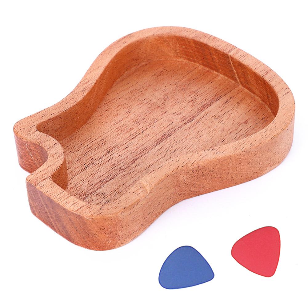 Wooden Guitar Pick Box Mahogany Guitar Shape Picks Case Musical Instrument Accessories