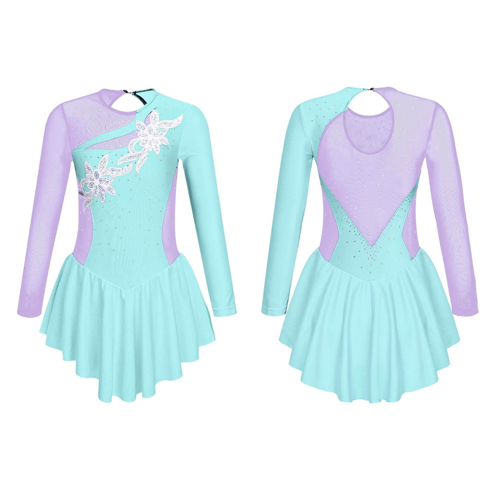 

Дитяча сукня для фігурного катання на ковзанах із блискучими стразами, гімнастичне купальник, балетний танцювальний костюм 13-14 Years світло-синій колір