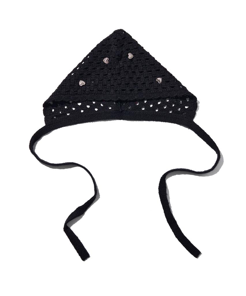 YOUHEE Heart Crochet Bonnet Hat Black