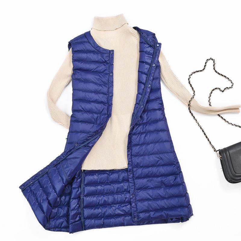 

Осенне-зимний легкий пуховый жилет средней длины с круглым вырезом и скрытой пряжкой, облегающий модный тонкий жилет XL темно-синий