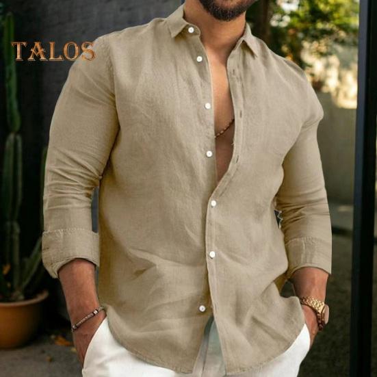 Fall Spring Men Shirt Turn-down Collar Single-breasted Loose Long Sleeves Button Cardigan Mid Length Casual Daily Wear Top