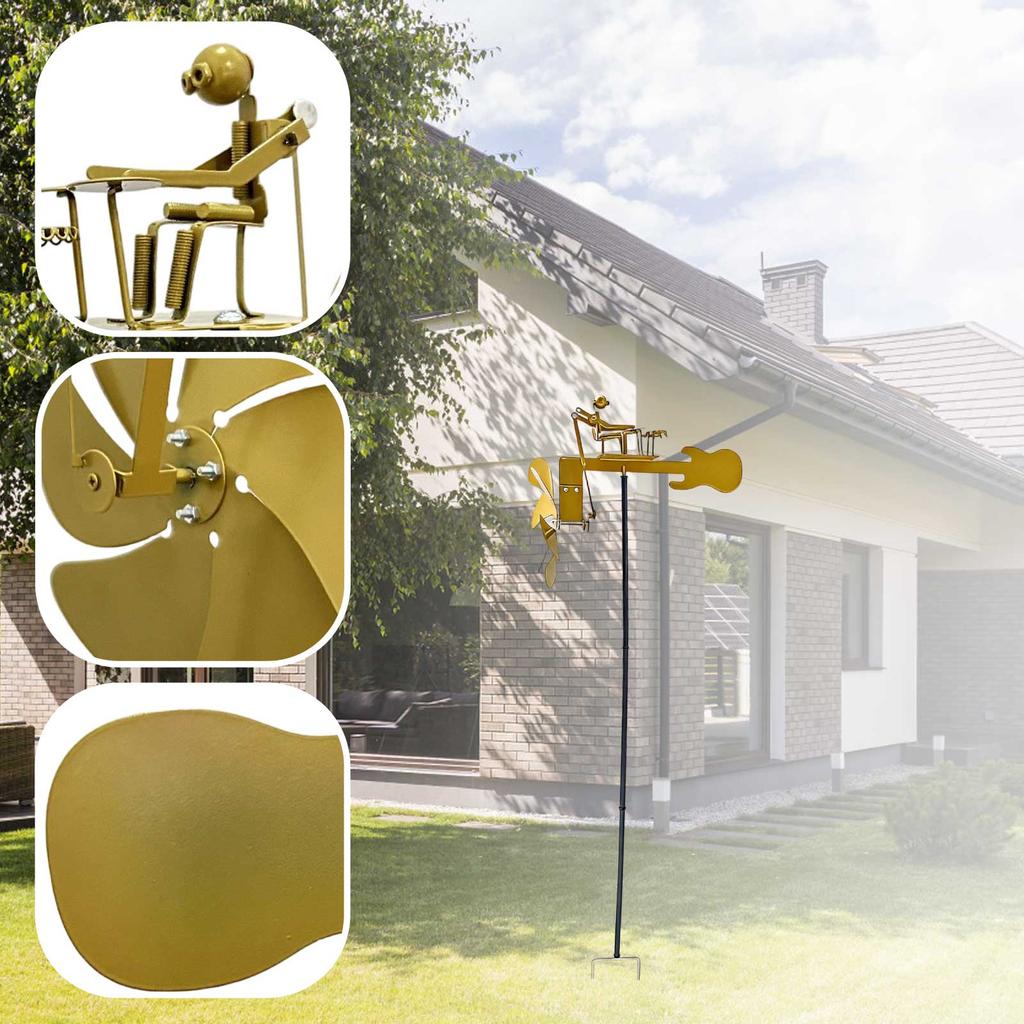 Handgefertigte Metall-Schlagzeuger-Windmühle, Schlagzeuger-Windmühle Gartendekoration, Perkussionist-Musikfiguren, Lustige windbetriebene Skulptur