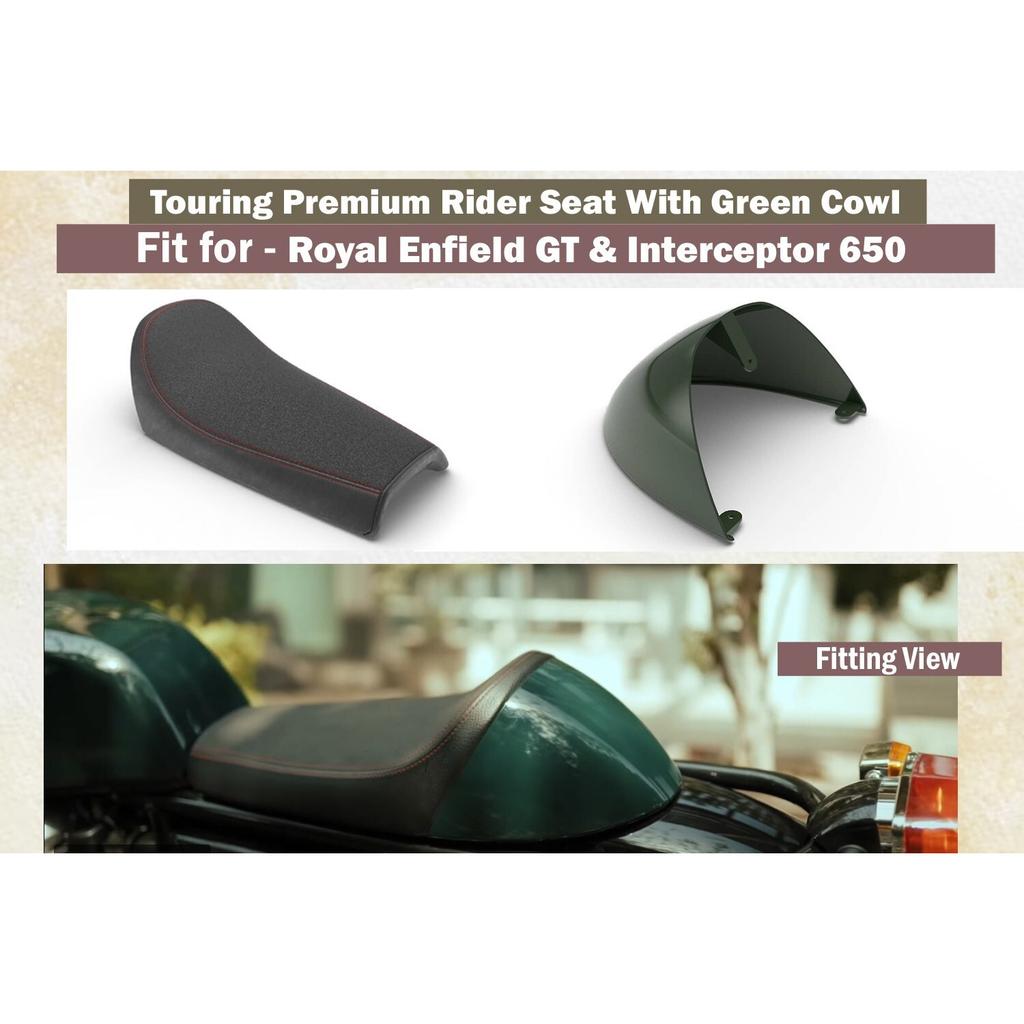 Royal Enfield "Touring Premium Rider Seat & Green Cowl For Gt & Interceptor 650"