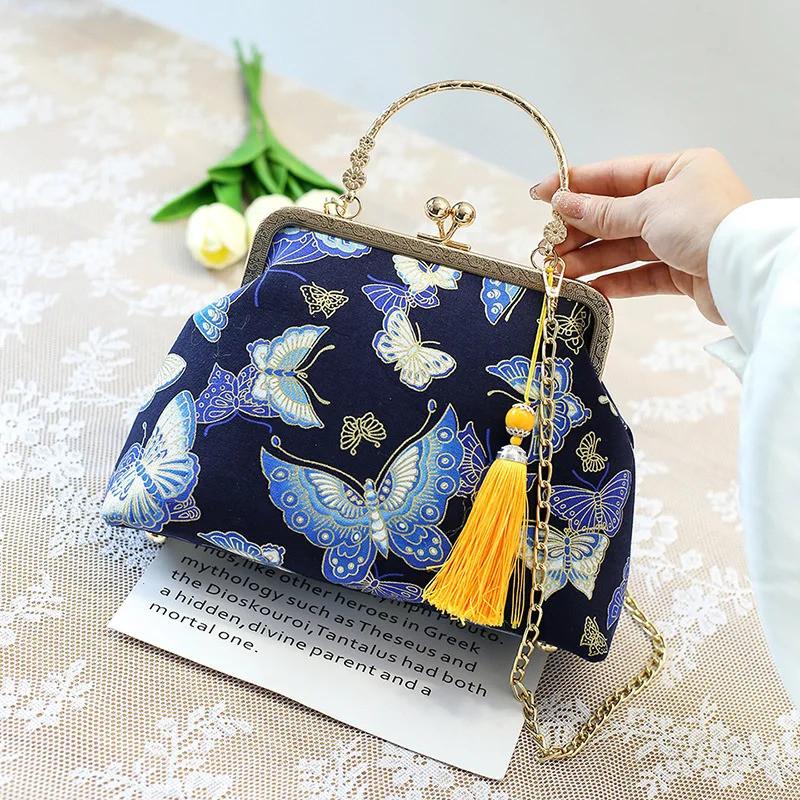 Chinesischer Stil Muschel Taschen Kette Damen Schulter Crossbody Handtaschen Vintage Ein Schulter Antiker Stil Mit Cheongsam Tasche