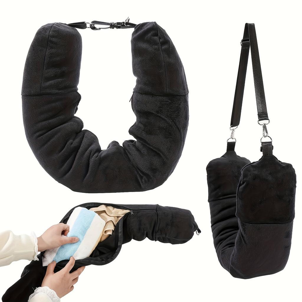 A new travel U-shaped pillow a U-shaped pillow that can be filled with clothes