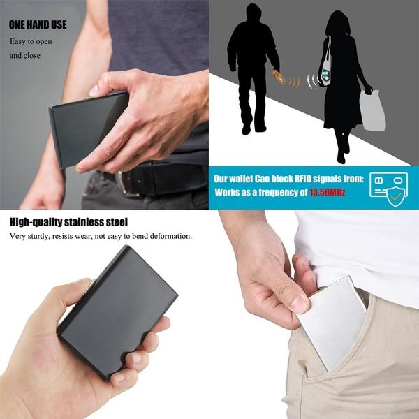 Black Stainless Steel Case Slim Blocking Wallet ID Credit Card Holder Men