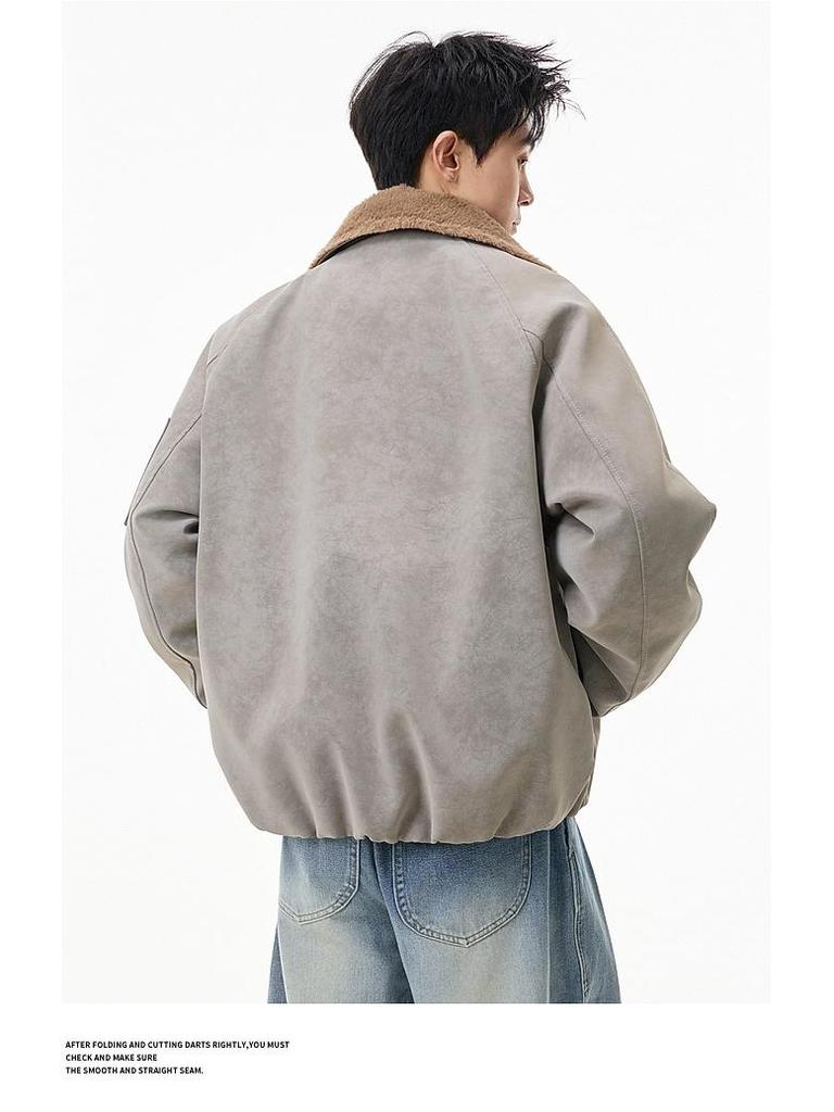 Men's Trendy Thickened Cotton Lapel Jacket for 2025 Fall/Winter - Loose Warm Motorcycle Outerwear