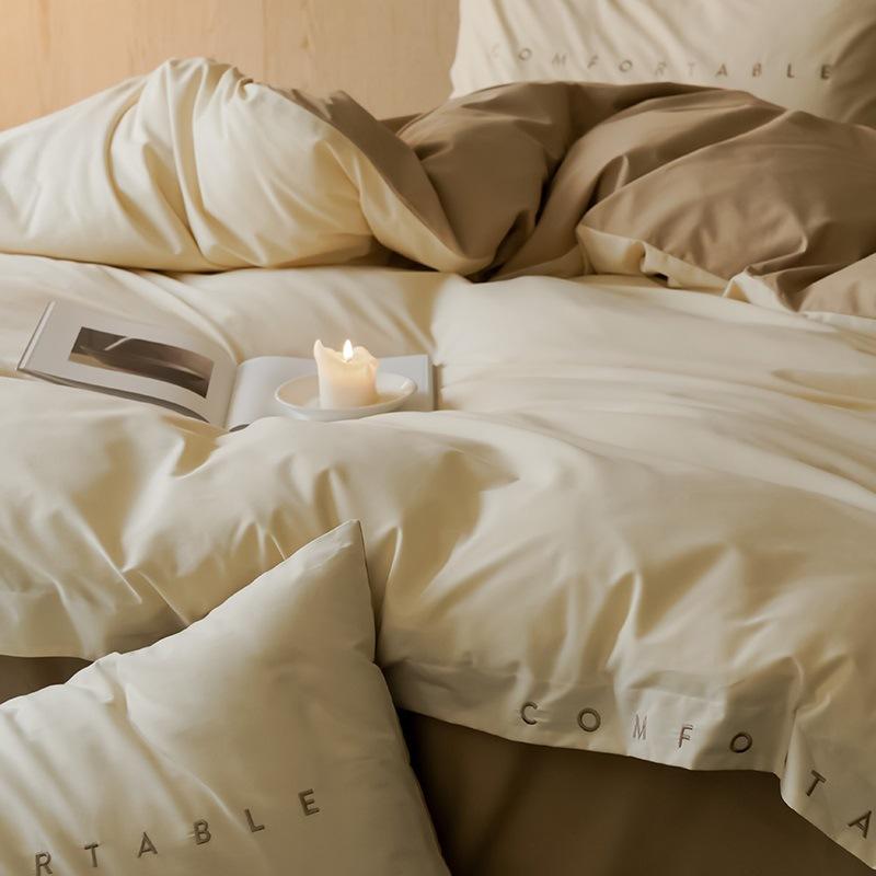 100S Cotton Abraded Four-Piece Set, High-Count Warm And Thickened Pure Cotton Quilt Cover, Bed Sheet, Mattress, Simple Embroidery