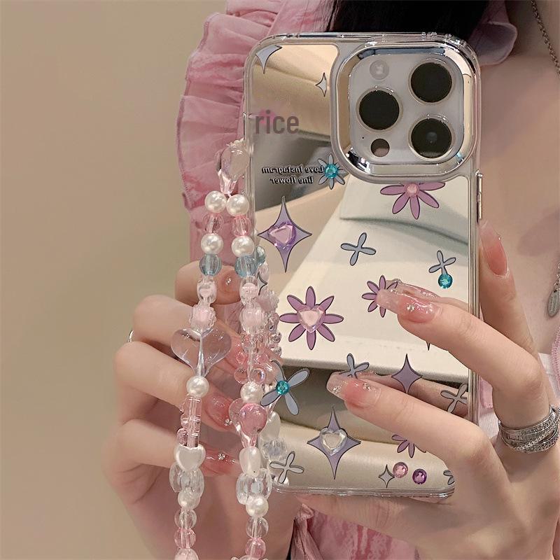 Zhitai Ins Style iPhone 15 Pro Case: Mirrored, Bracelet, Diamond Jewelry-Compatible for 12/13 Pro/14/16 Apple Models