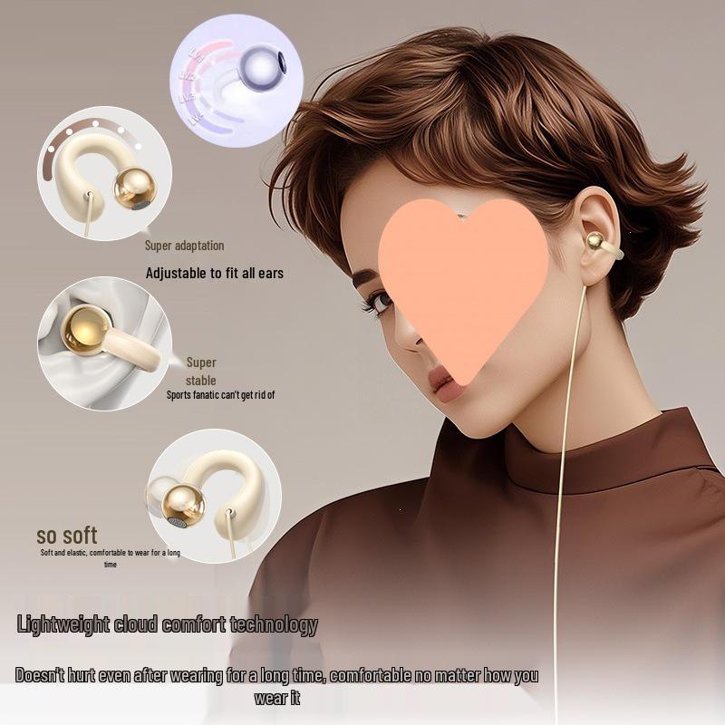 Bone Conduction Wired Earphones with Type-C and 3.5mm Connectors, Ear Clip Design, Wired Control Microphone, Ideal for Gaming
