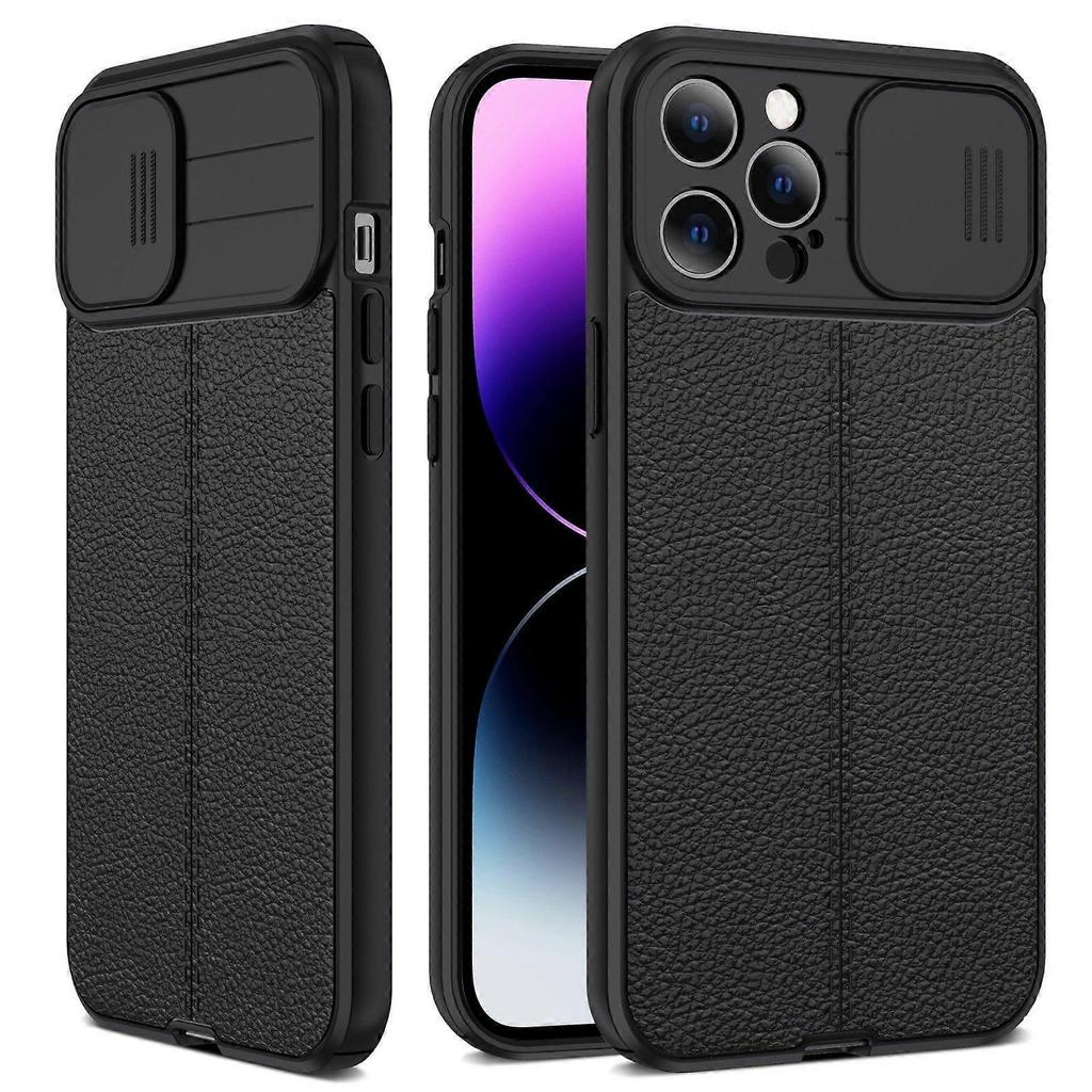 For iPhone 14 Pro Max Litchi Texture Sliding Camshield TPU Protective Phone Case