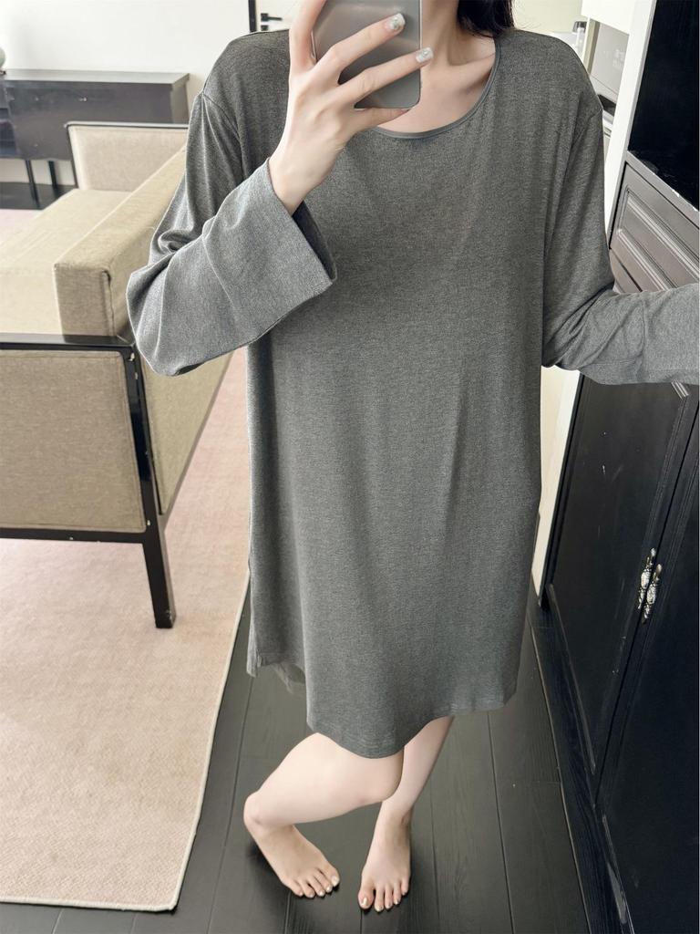 Übergröße Modal Viskose Nachthemd mit Brustpolstern für Frühling und Herbst