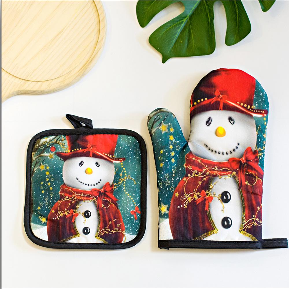 2pc/set Christmas Printed Oven Gloves, Heat Resistant and Heat Resistant Microwave Oven Glove Set