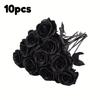 5/10 Stück künstliche schwarze Rosen für die Heimdekoration, lange Stiele, Kunstblumen ohne Vase, Tischmittelstück für Hochzeiten, Halloween-Partys
