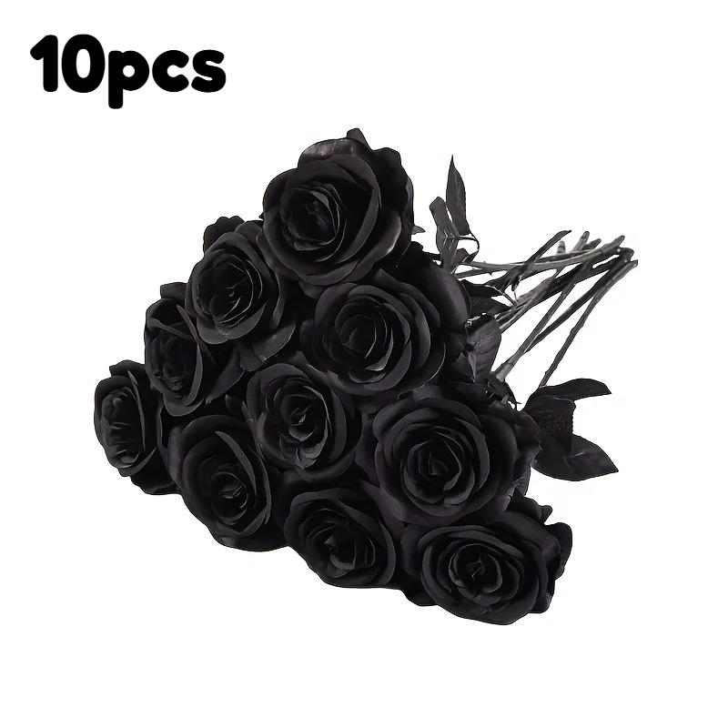 5/10 Stück künstliche schwarze Rosen für die Heimdekoration, lange Stiele, Kunstblumen ohne Vase, Tischmittelstück für Hochzeiten, Halloween-Partys