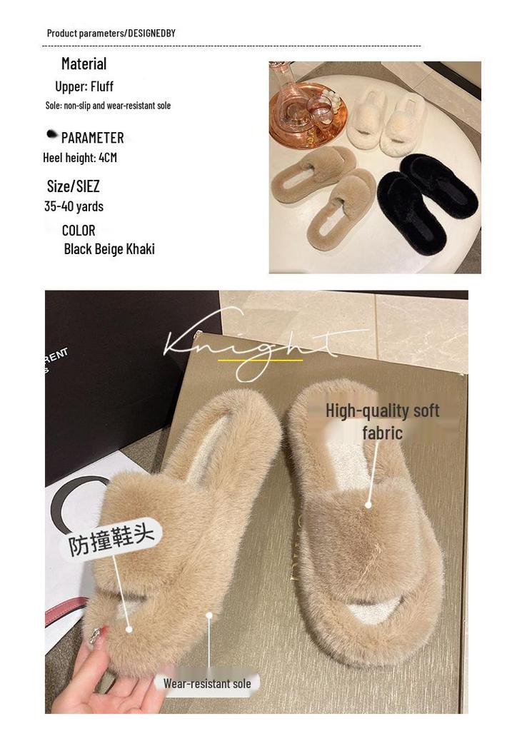 New 2024 Korean Style Plus Size Women's Thick Sole Fur Flip Flops for Outdoor Fashion.