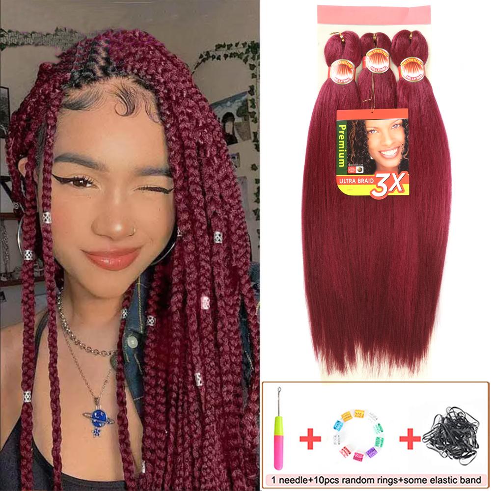 Braiding Hair Pre Stretched 26 Inch 3 Packs Yaki Braiding Hair For Braids Hot Water Setting Synthetic Crochet Hair Extensions