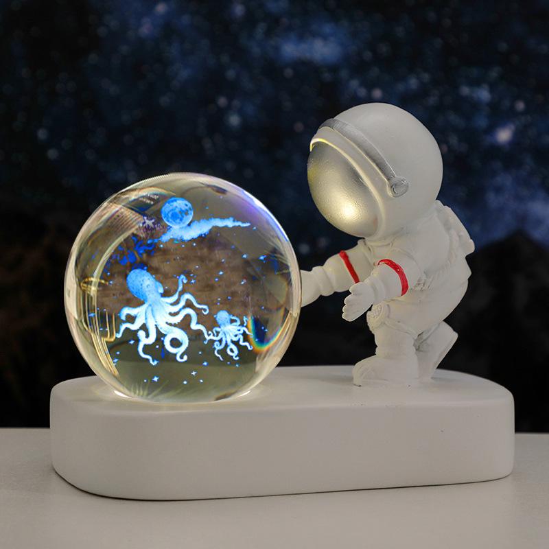 Creative Astronaut Night Light with Crystal Ball Base - Moon Festival Gift Ornament
