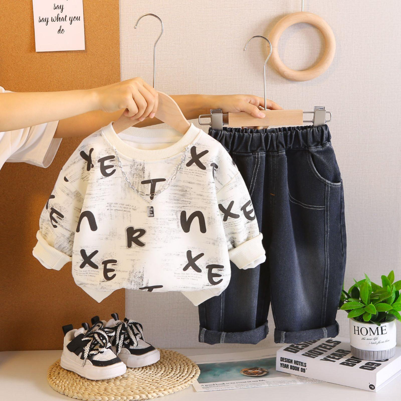 

Детский повседневный комплект с длинным рукавом, удобные наряды для повседневной носки 90 белый