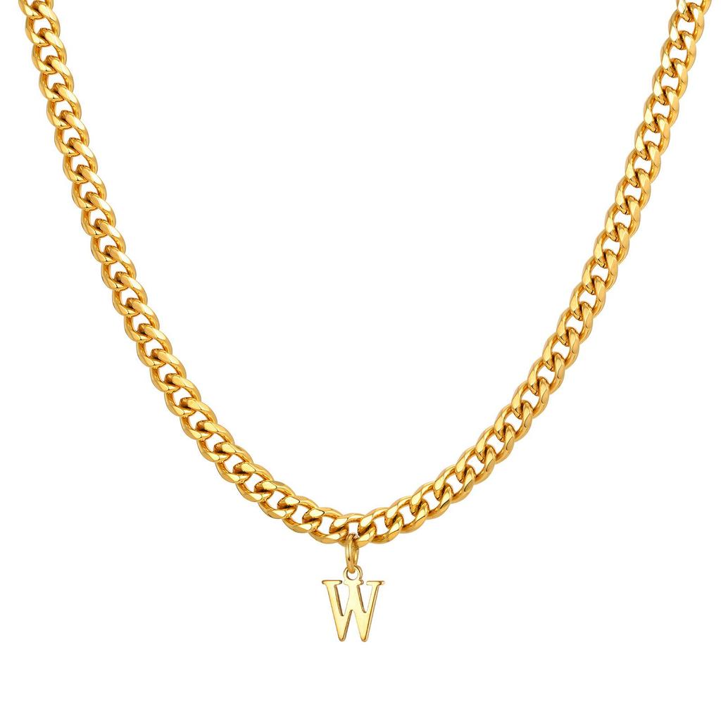 Gold Men's Stainless Steel Hexagonal Alphabet Necklace - Quanxi Water Jewelry NC-1855