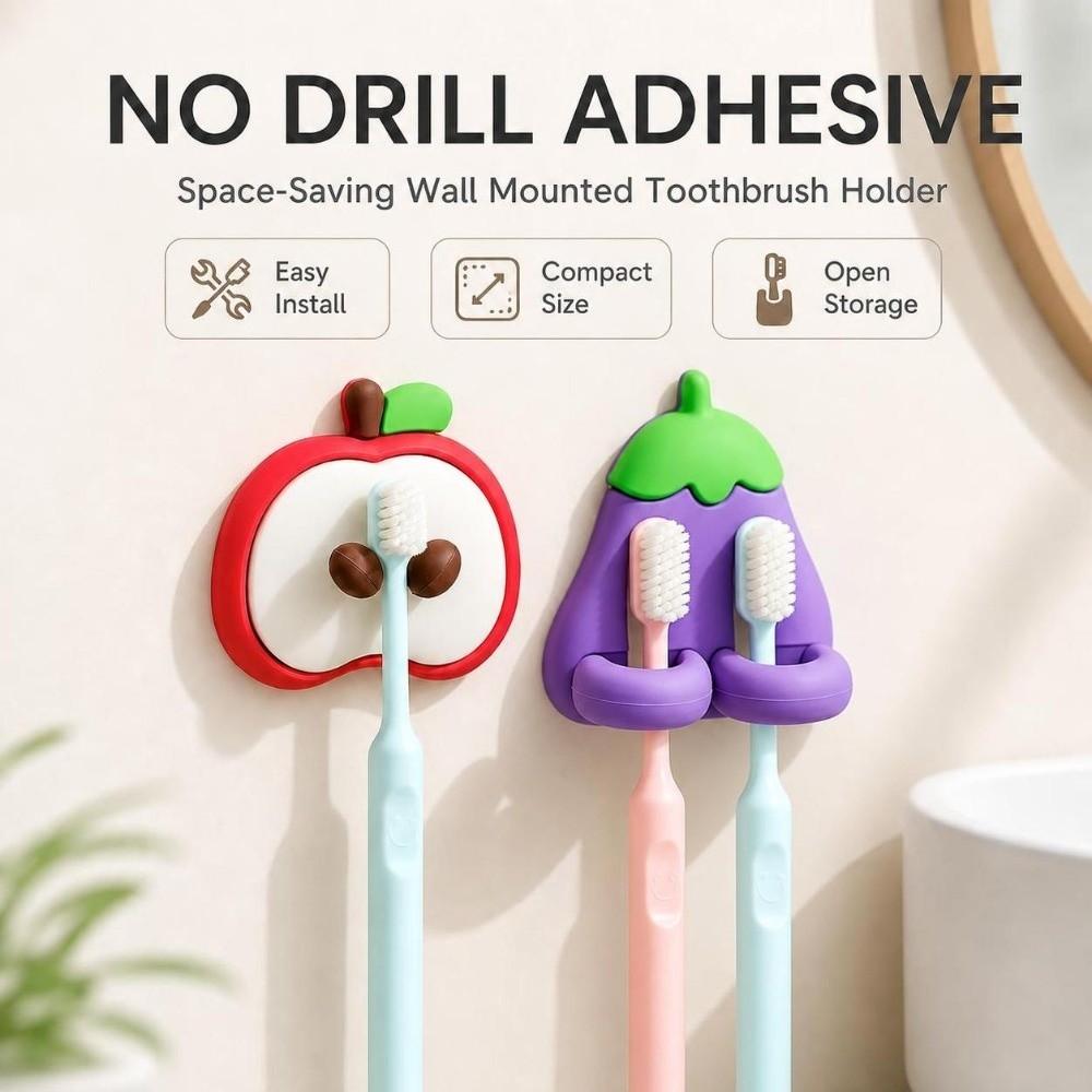 Cartoon Toothbrush Wall Rack Adhesive Mount Toothbrush Organizer  Bathroom Storage
