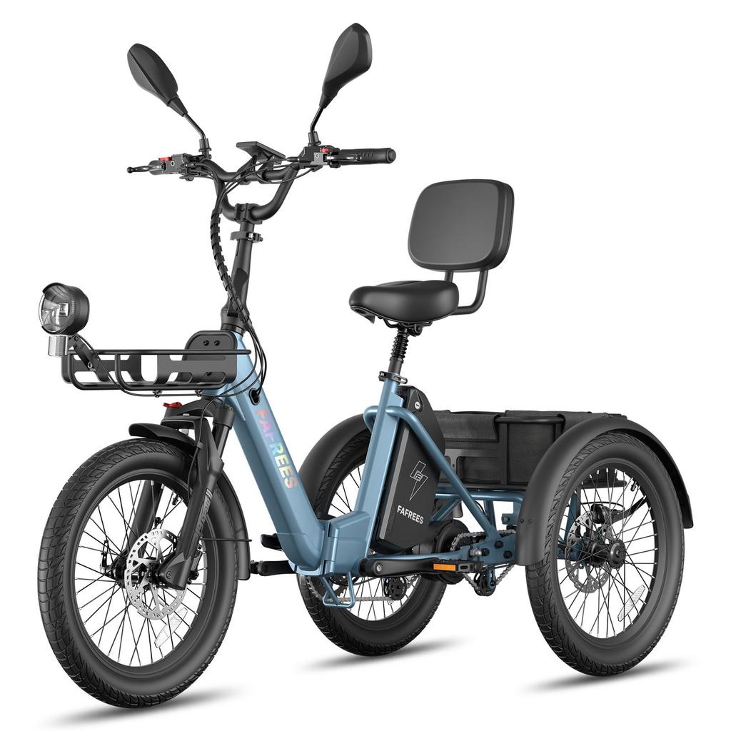 Triciclo Eléctrico de Carga FAFREES F20 Mate II para Personas Mayores, Batería Extraíble de 48V 25Ah, Cestas Delantera y Trasera