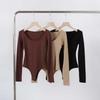 In Stock: Sexy Skin-Friendly Nude Cotton U-Neck Long Sleeve Bodysuit - Slimming Fit