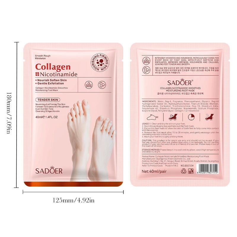 5 Pairs Sadoer Collagen Nicotinamide Foot Mask Nourishing Soften Skin Remove Dead Keratin Whitening Tender Feet Care Mask