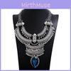 Vintage Geometric Alloy Gem Necklace With Multilayer Waterwave Chain For Women Gift