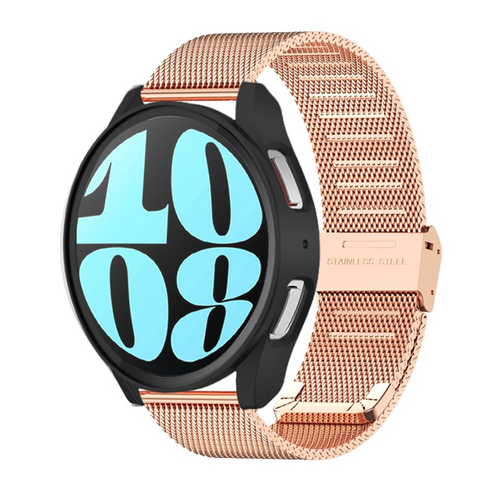 

Tempered Glass+PC Cover For Samsung Galaxy Watch 7 6 5 4 44mm 40mm Strap Steel Mesh band Watch For Watch 5 Pro 45mm Case Cover Bumper Galaxy Watch 4 40mm &B рожевий колір золота