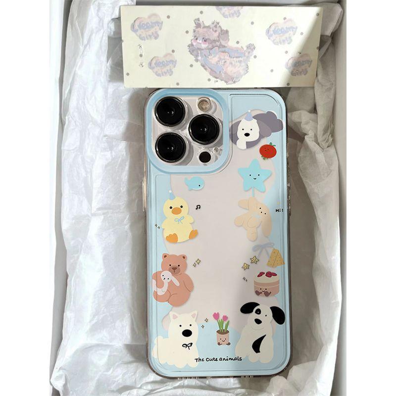 Blue Edge Animal Cake for Apple 15ProMax Mobile Phone Case 15 16 Creative 16pro Cute 11 Soft Case XS