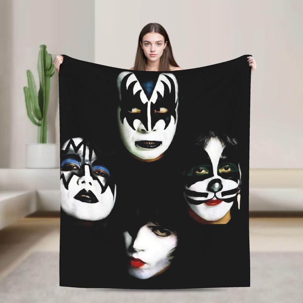 Kiss American Rock Band Blanket  Soft Warm Novelty Plush Throw Blanket For Home Decor Travel Flannel Bedspread Bed Cover